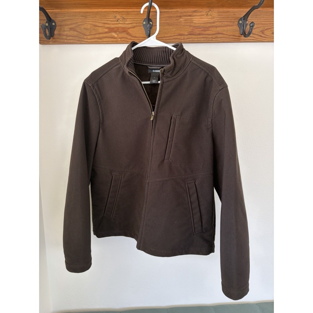 Clairborne Men's Brown Soft‎ Shell Jacket Size M Zip Front Pockets Full Zip